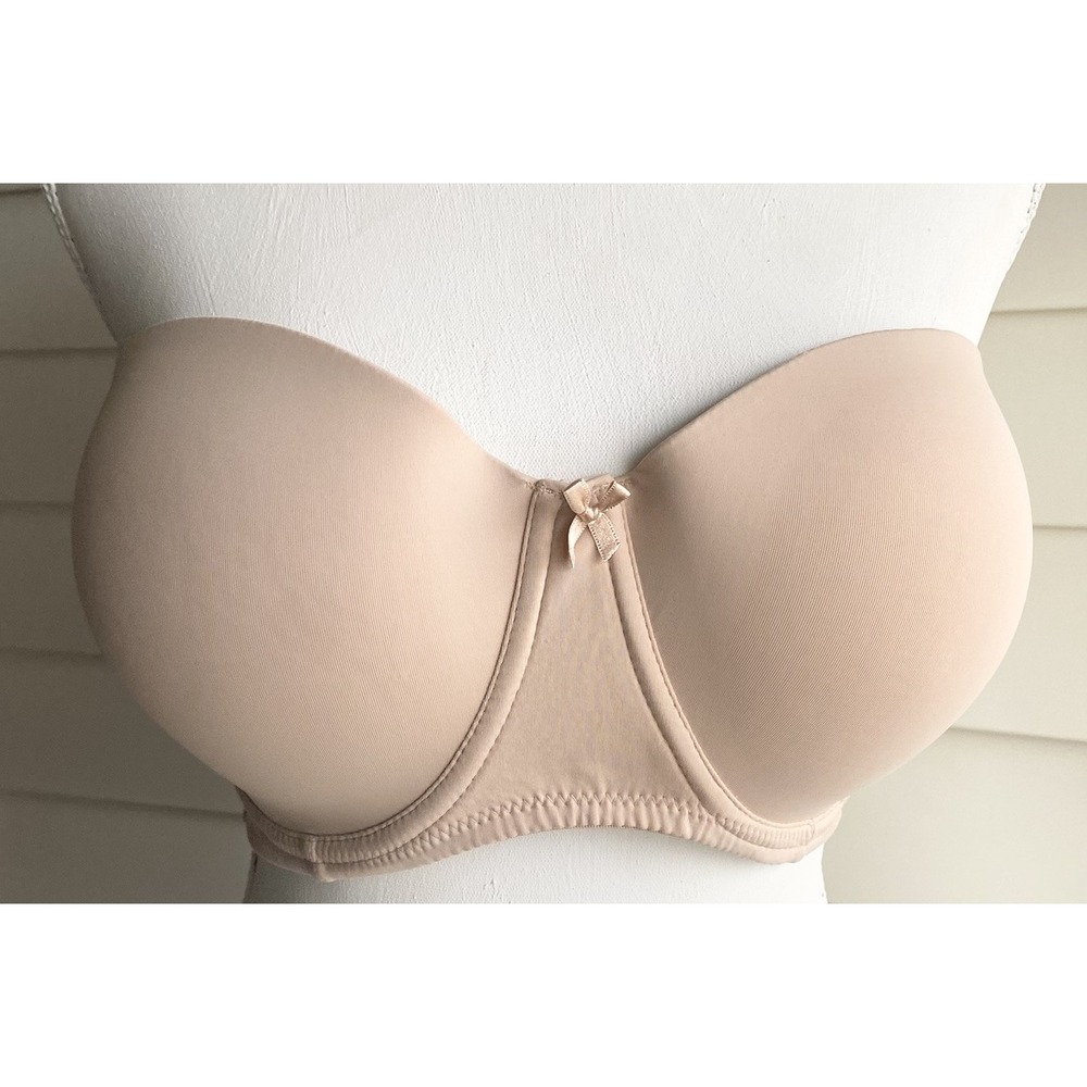 TAHARI 40D bra Beige‎ Nude Underwire strapless Padded Push Up Demi No Straps